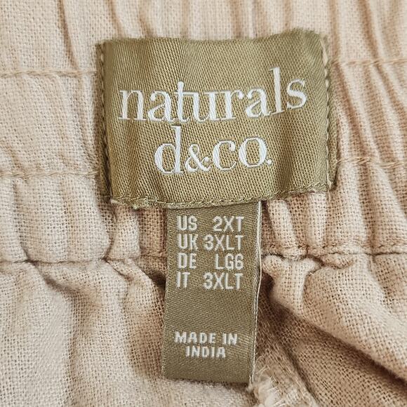 Naturals D&Co Women's Tan Linen Blend Pants Size 2XT Pockets Drawstring Neutral - Picture 6 of 9